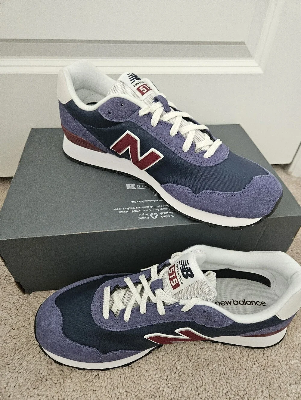 New In Box Men's New Balance 515 Sustainable Sneakers Navy/Burg Sz US 13